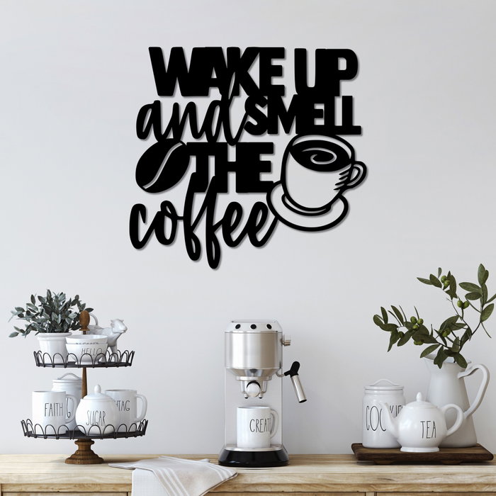 Wallity Wake up Coffee Escultura de Pared de Metal Negra